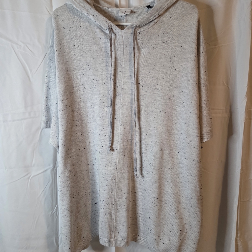 CAbi Light Gray Oversized Hooded Short Sleeved Drawstring Sweater Size L